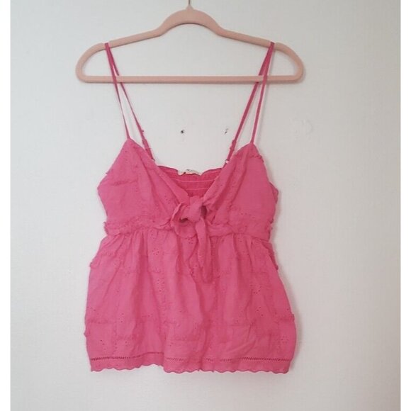 Islandhaze Tops - Islandhaze Pink Ruffled Elastic Back Front Keyhole Tie Size M Babydoll Top